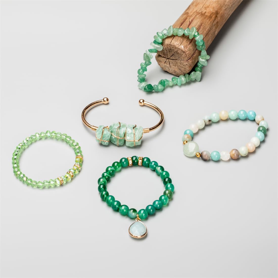 NUZUJX 5PCS Natural Boho Beaded Bracelets Bangle for Women Men,Healing Jasper Crystal Gemstone Stone Chakra Multilayer Wrap Bohemian Handmade Jewelry Beads Stretch Bracelet Set