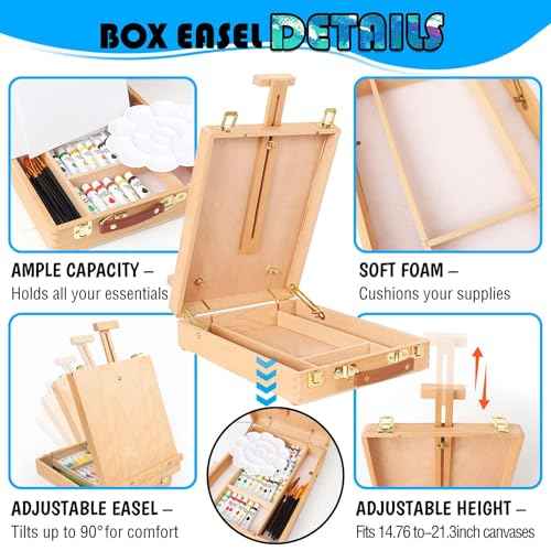 WOWOSS Tabletop Art Easel Box Set, 40PCS Painting Kit for Adult Artists & Beginners, Easel Stand with 24 Acrylic Paints, 3 Canvas Panels, Brushes, for Indoor & Outdoor Use, Painting & Sketching
