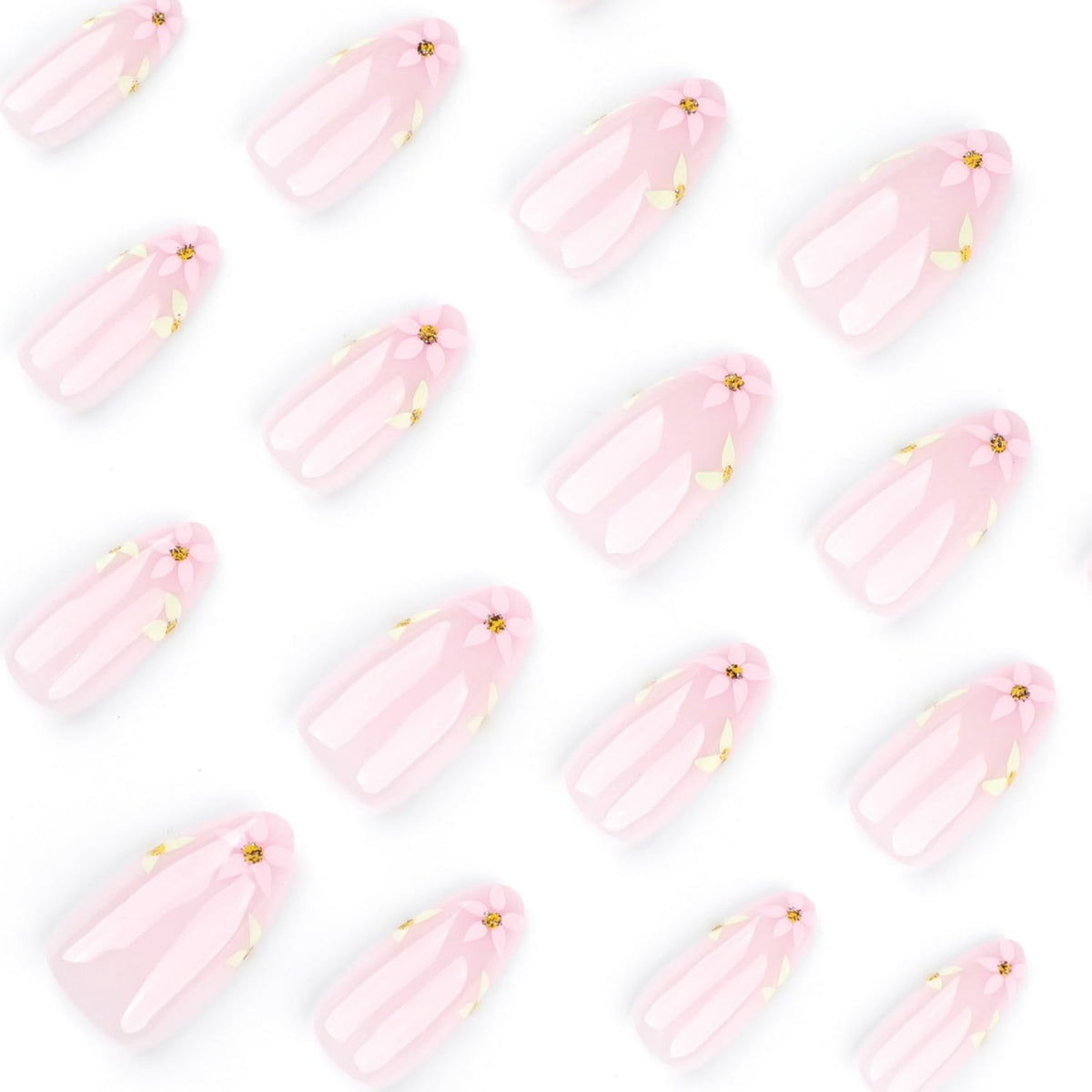 24pcs Pink Press on Nails Short Almond Fake Nails Glossy Full Cover Flower with designs Acrylic Nails Artificial Nails Spring Summer Reusable Floral False Nails Cute Glue on Nails for Women