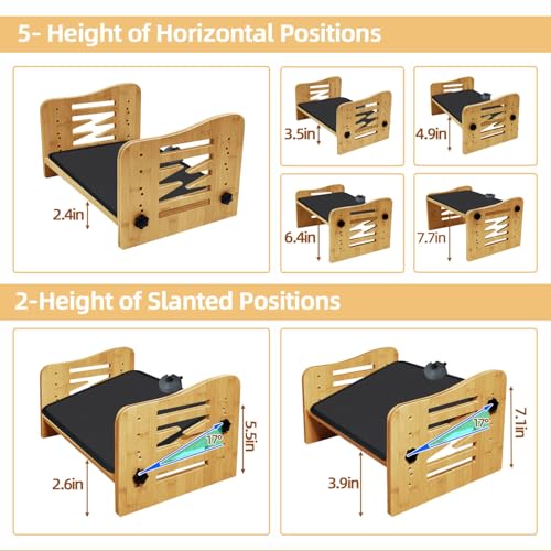 Myplace Bamboo Adjustable Under Desk Footrest with Heating Pad - Warm Ergonomic Foot Rest with 7-Level Adjust, Slanted Foot Rest Stool for Home Office Kitchen Bedroom (Burlywood)
