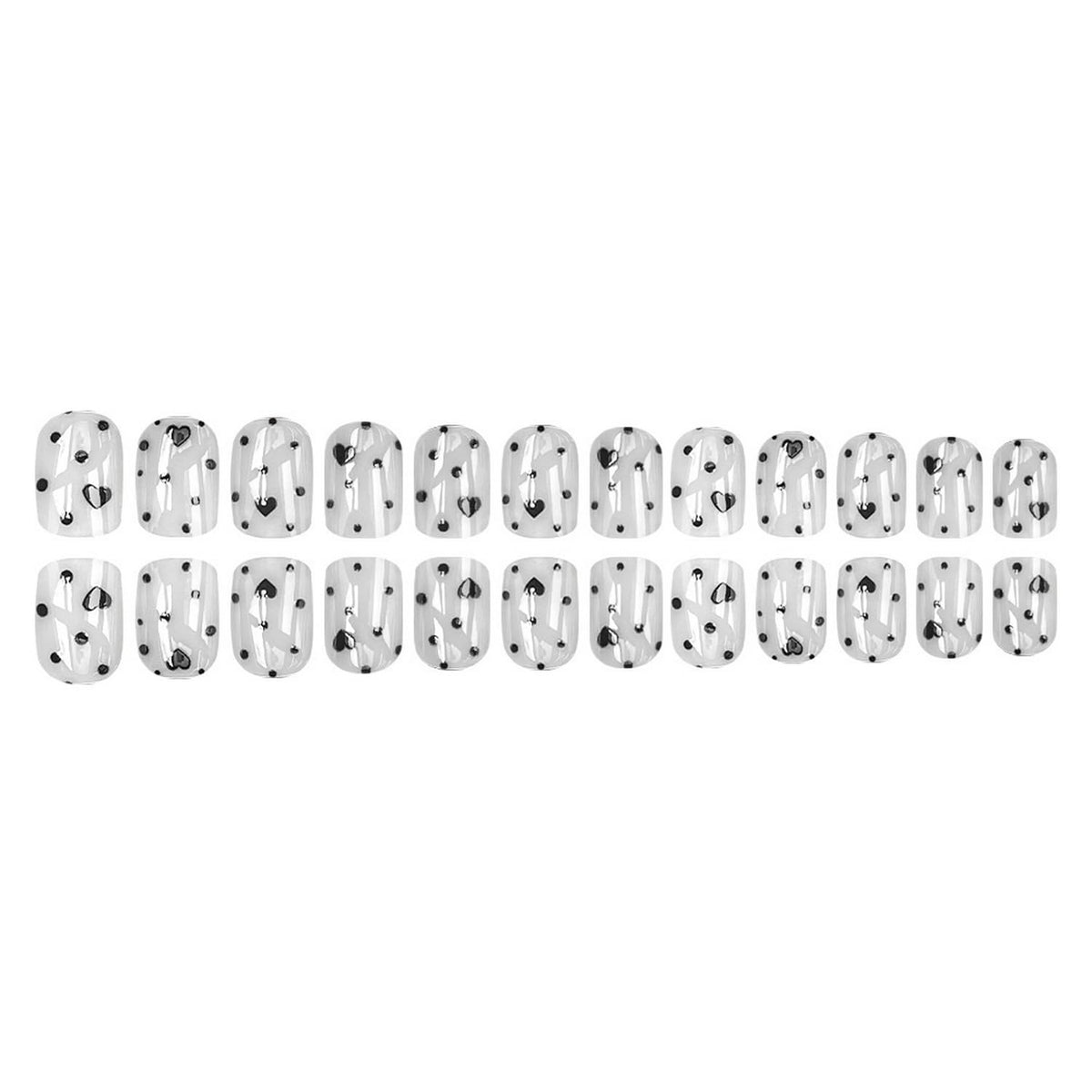 Valentine's Day Press on Nail Short Square Fake Nails with Polka Dot Heart designs White Black False Nails Glossy Full Cover Acrylic Press ones Reusable Glue on Nails for Women Girls Manicure24pcs