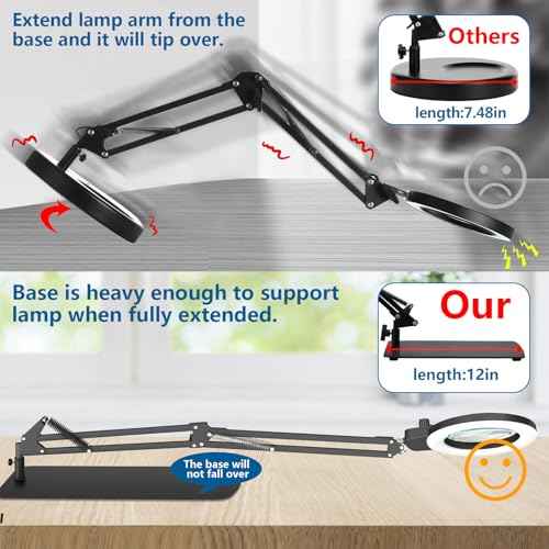 12X Magnifying Glass with Light, 2025 New Upgrade Infinite Color and Stepless Dimming Desk Large Lamp & Clamp, 2-in-1 LED Hands Free Lighted Magnifier Stand for Crafting Hobby Soldering Reading
