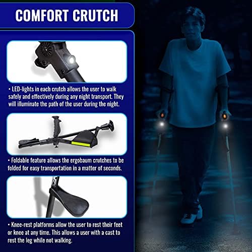 Ergobaum® Prime7TH Generation by Ergoactives. 1 Pair (2 Units) of Ergonomic Forearm Crutches - Adult 5' - 6'6'' Adjustable (Gray)