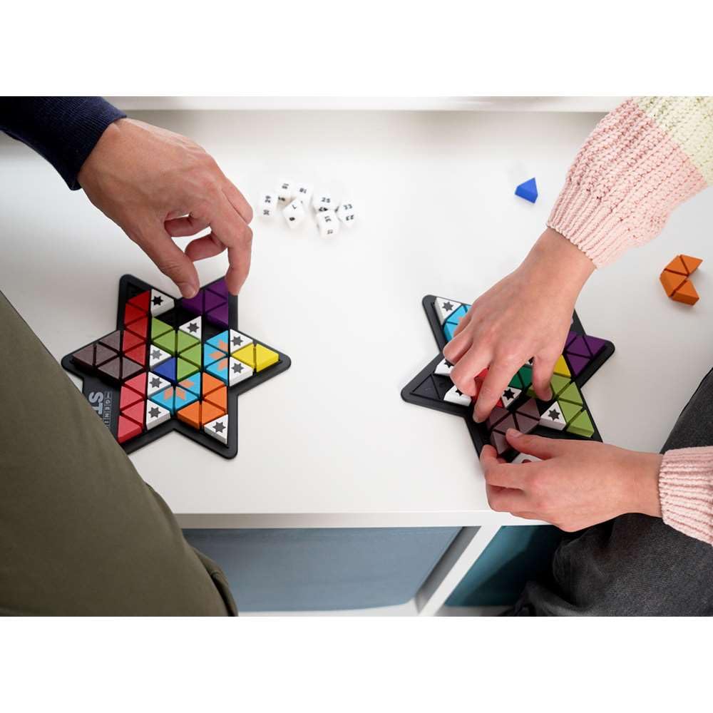 The Happy Puzzle Company The Genius Star | Toy of The Year Award Winning Family Board Game | 165,888 Possible Puzzles | Filling in Colored Shapes | Blockers to Complete A Star | Golden Star Twist