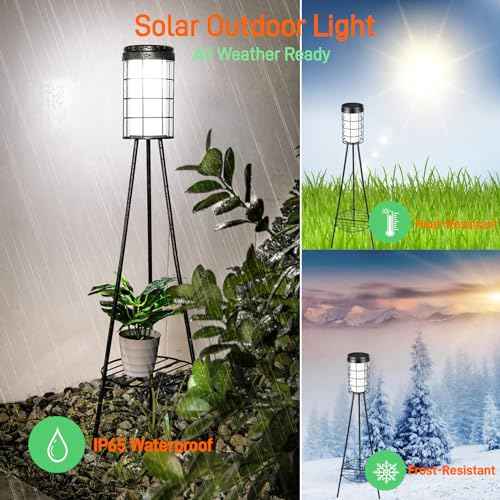 38 inch Solar Floor Lamp with Tripod Plant Stands, Waterproof Outdoor Solar Lights for Garden, Porch, Yard, Backyard, Patio (2 Pack)