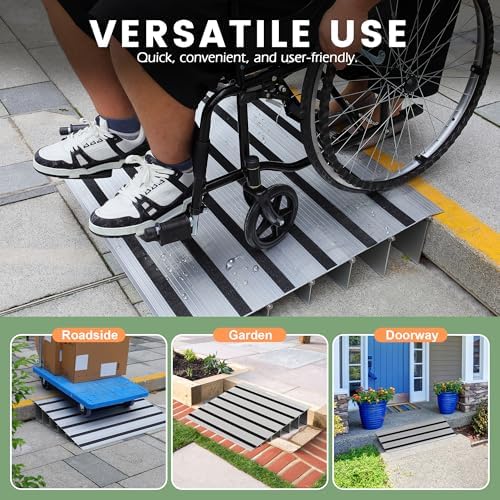 6" Rise Door Threshold Ramp with Updated Fixable Screws, Stable Portable Wheelchair Ramp for Home Steps, Aluminum Door Entry Ramps for Scooters, Power Chairs, Walkers, 800LBS Load Capacity