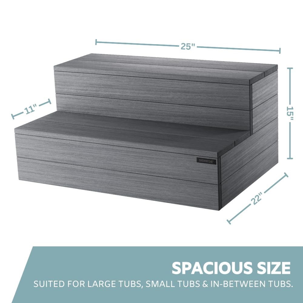 DENKOE Hot Tub Steps with Storage - Waterproof, Non-Slip & No Maintenance - Multi Angle Access - Ideal for Spa Steps, Hot Tub Stairs - Gray Spa Step for Outdoor