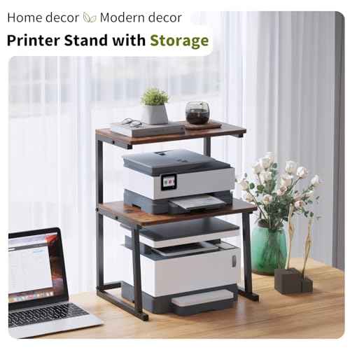 3-Tier Desktop Printer Stand, Universal Size Printer Shelf Organizer with Wide Platform, Heavy-Duty Multi-Purpose Office Desk Shelves for Home Office Organization