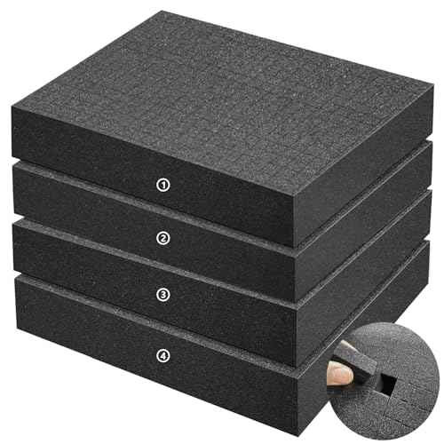 4 Pack Gun Case Foams-16 x 12 x 2 Inch Pick and Pluck Shadow Packing Foam Sheets for Craft, Black Polyurethane Toolbox Carry Case Foam Inserts, Closed Cell Foam for Gun Cases Padding Storage Organizer