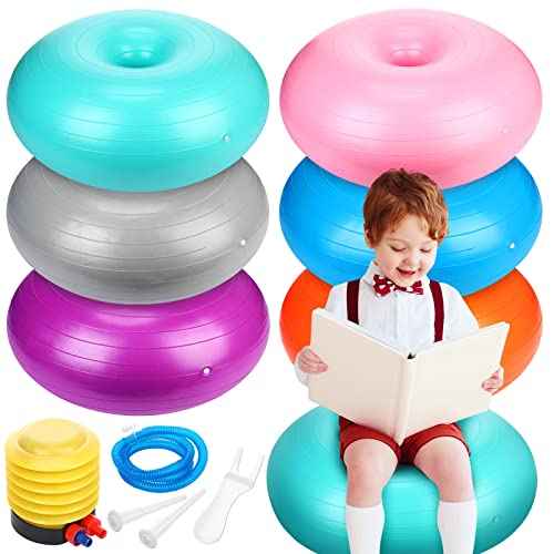 Honoson 6 Pcs Donut Flexible Seating for Classroom Elementary Back to School Yoga Balance Exercise Ball Chair for Adult Kid, First Day of School Student Welcome Party Favor Reading Corner Supplies