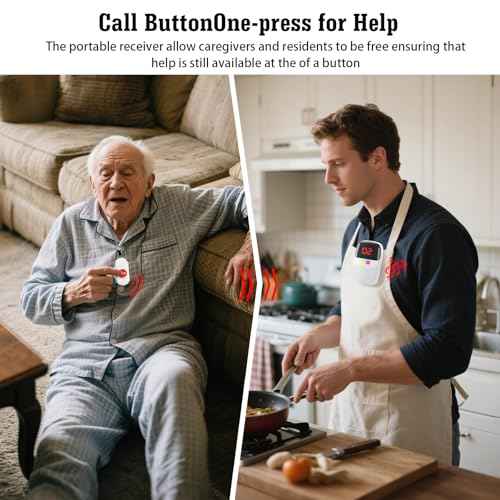 Caregiver Pager System with Digital Display for Elderly Assistance, Fall Prevention, and Nurse Calling£¬Wearable Wireless Pager for Patient Help at Home(1 Call Buttons + 1 Receivers)