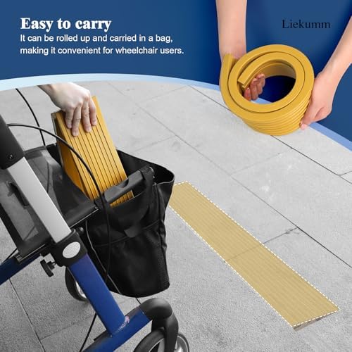 LIEKUMM 3/8" Rise PVC Threshold Ramp for Doorways, 1700 Lbs Capacity, Self-Adhesive Transition Ramp for Wheelchairs, Strollers, and Scooters, Cuttable, Black
