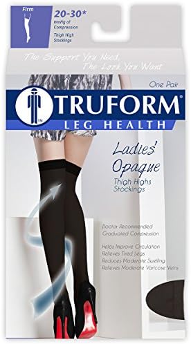 Truform Women's Compression Stockings, 20-30 mmHg, Thigh High Length, Open Toe, Opaque, Black, X-Large
