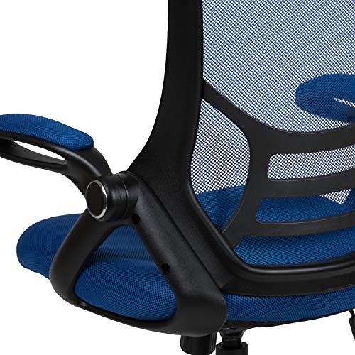 Flash Furniture Porter High-Back Swivel Office Chair with Adjustable Lumbar Support and Seat Height, Ergonomic Mesh Desk Chair with Flip-Up Armrests, Blue/Black