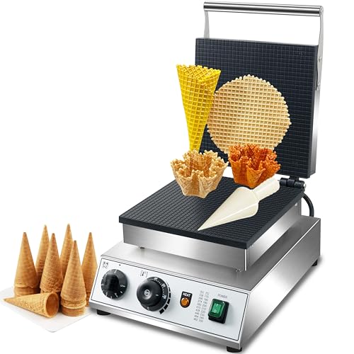 Electric Ice Cream Cone Maker,Commercial 1750W Waffle Cone Machine Non-Stick 10inch pan size egg roll waffle maker and Bowl Maker for Home Restaurant party use