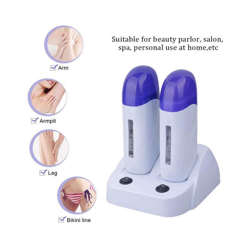 Nynelly Portable Double Depilatory Roll on Wax Warmer with Heater Base for Women Men Hair leg, Armpit, Bikini