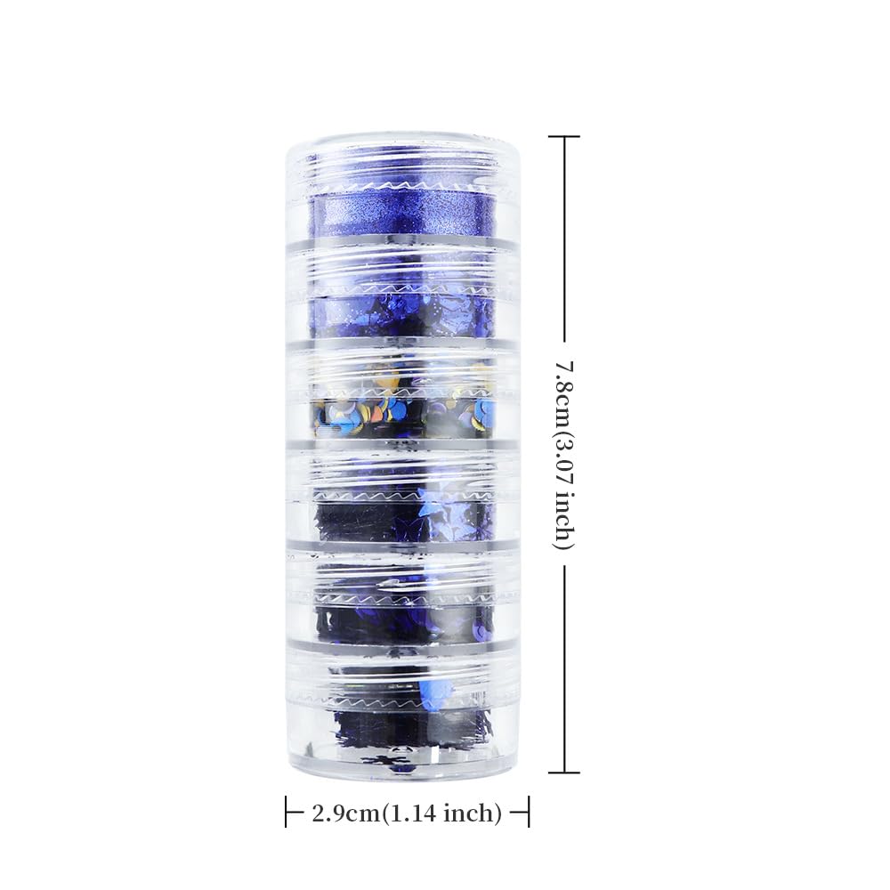 Christmas Nail Art Glitters Blue Nail Sequins, 6 Grids Winter Nail Glitter Sequins Mixed Snowflake Butterfly Heart Nail Glitter Flakes DIY Christmas Nail Art Decoration Accessories for Women Girls