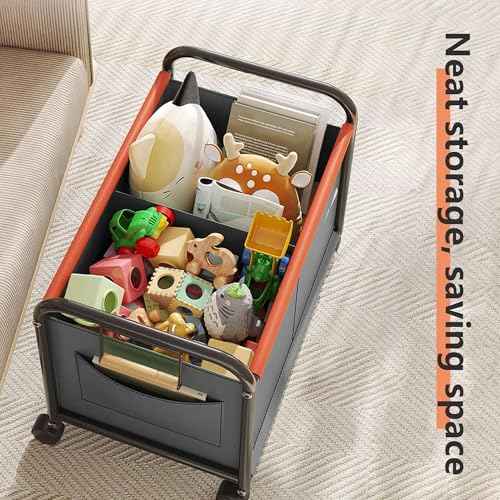 Children's toy Organizer With Wheels for Bedrooms, toy Rooms, Playrooms can hold toys, Books, Clothes, Snacks with 360¡Æ Steering Wheels Metal and Oxford Cloth toy Boxes£¨Gray Large size£©