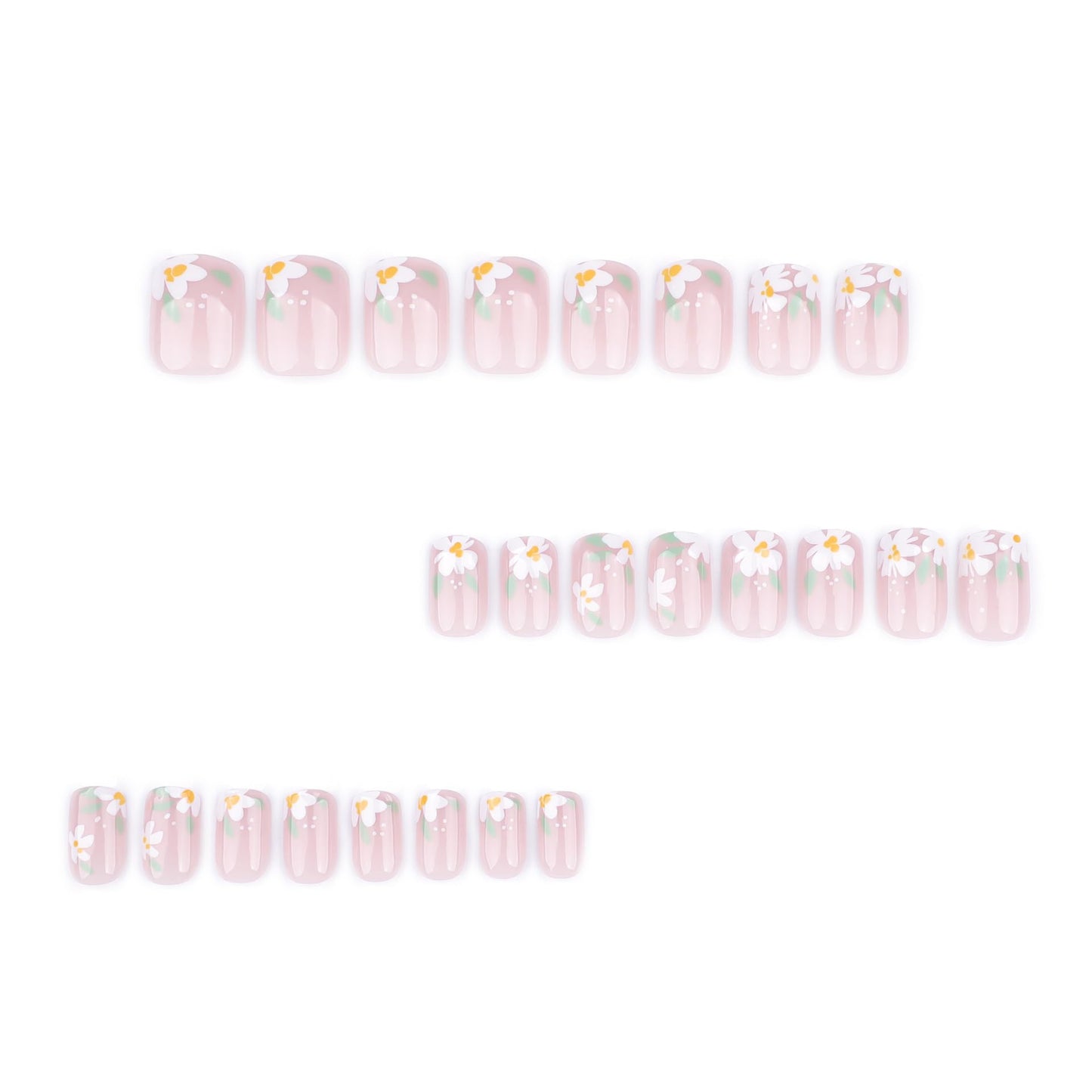 Stbisen Nude Pink Press On Nails Square Short, Daisy Flower Fake Nails with White Floral Design, Natural Glossy Finish Reusable Acrylic Nails, Glue On Nail Kit for Women, 24Pcs