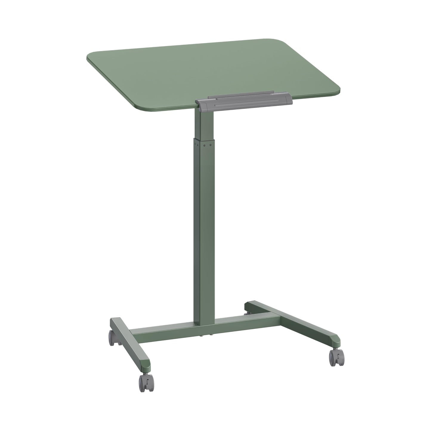 Seville Classics Airlift Height Adjustable Pneumatic Laptop Sit Stand Desk Mobile Rolling Cart, Computer Workstation for Home Office, Classroom, Sage Green, 25.6" Tilting Desktop