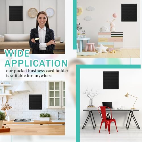 Suzile 2 Pcs 48 Business Card Holder Wall Mount 24 pockets each Business Card Display Wall with Hanging Hardware Acrylic Business Multiple Sticker Display for Office Home, 17.7'' x 15.7'', Black