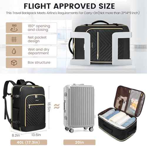 LOVEVOOK Large Travel Backpack for Women,Carry on Backpack Flight Approved,Personal Item Backpack Travel Bag with 3 Packing Cubes,Waterproof Back Pack TSA Fit 17inch Laptop Luggage with USB Port