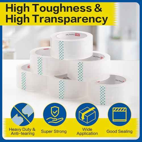 deli Heavy Duty Packing Tape 36 Rolls, Clear Packing Tape for Shipping Packaging Moving Sealing, 2.7mil Thick, 2 inches Wide, 65 Yards Per Roll, 2340 Total Yards