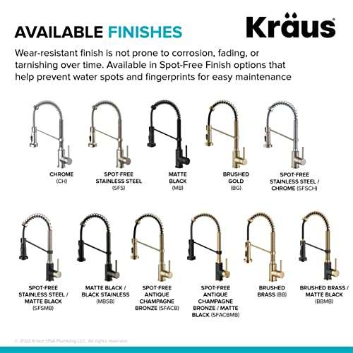 KRAUS Bolden Commercial Style 2-Function Single Handle Pull Down Kitchen Faucet in Spot-Free Brushed Brass, KPF-1610BB