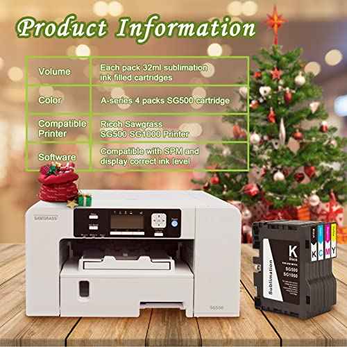 INK+ SG500 SG1000 Version A Sublimation Cartridge Compatible for Sawgrass Virtuoso SG500 SG1000 Printer (1 Black, 1 Cyan, 1 Magenta, 1 Yellow, 4-Pack) Version A