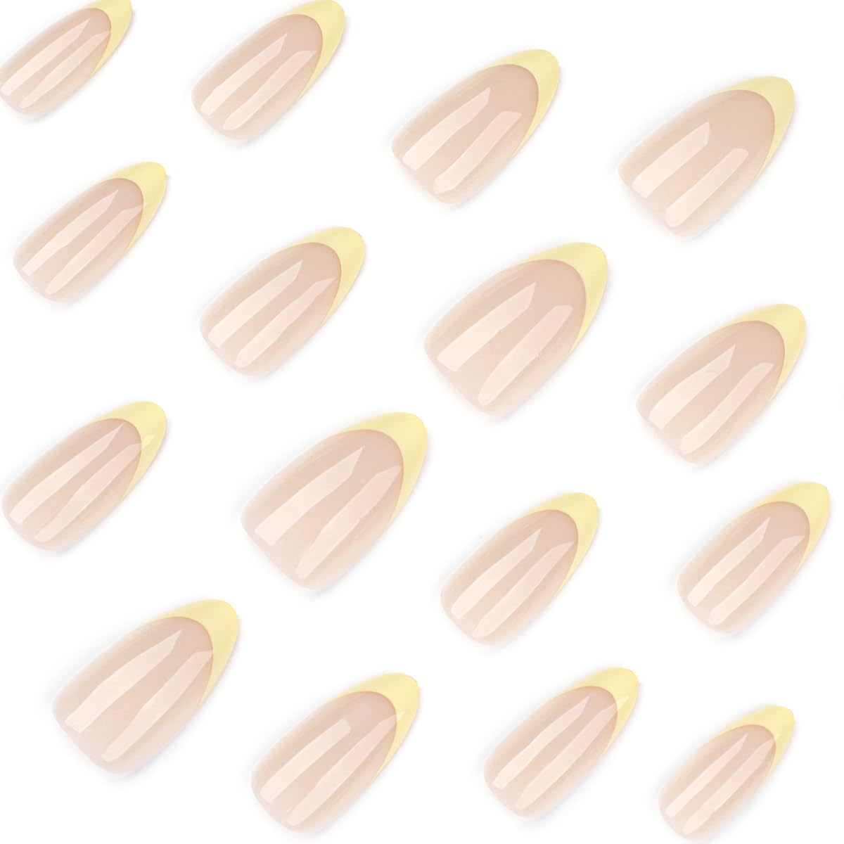 Yellow French Tip Press on Nails Medium Almond,French Nails Press ons with Design Full Cover Glue on Nail Stick on Nails for Women Manicure,Reusable | Artificial | Nail Sticky Tab | Easy Apply | 24Pcs