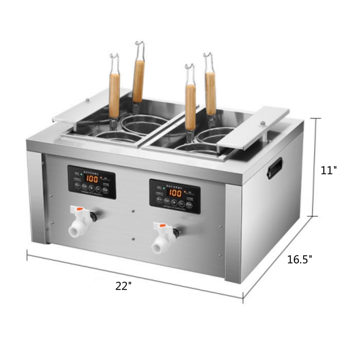 Koalalko Auto-lift Commercial Pasta Cooker with Timer, Noodle Cooking Machine with 2 Drainage,Macaroni Vegetable Dumpling Cooker,Boiler For Spaghetti Ramen,Temperature Adjustable (4 holes)