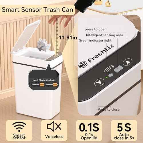 3 Pack Bathroom Trash Can 2.6 Gallon Small Touchless Automatic Motion Sensor Trash Cans Slim Waterproof Garbage Bin with Lid for Kitchen, Office, Bedroom White