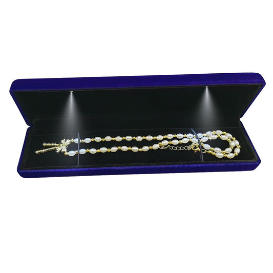 GBYAN Velvet Chain Necklace Box with LED Light, Long Bracelet Storage Case, Jewelry Display Gift Box for Engagement, Anniversary,Wedding and Birthday,Blue