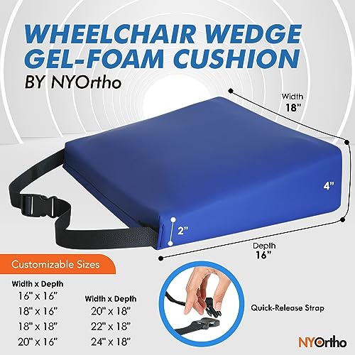 NYOrtho Wheelchair Gel Seat Cushions - Wedge - Shaped Ge l- Foam Cushion Wheelchairs -Office Chairs - Car Seats - More - Firm Foam Quick Release Straps Non - Slip Bottom - Made in USA