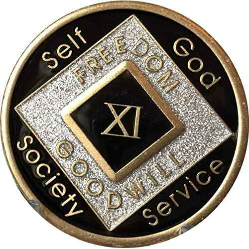 11 Year Black and Silver Glitter NA Medallion Official Narcotics Anonymous Chip