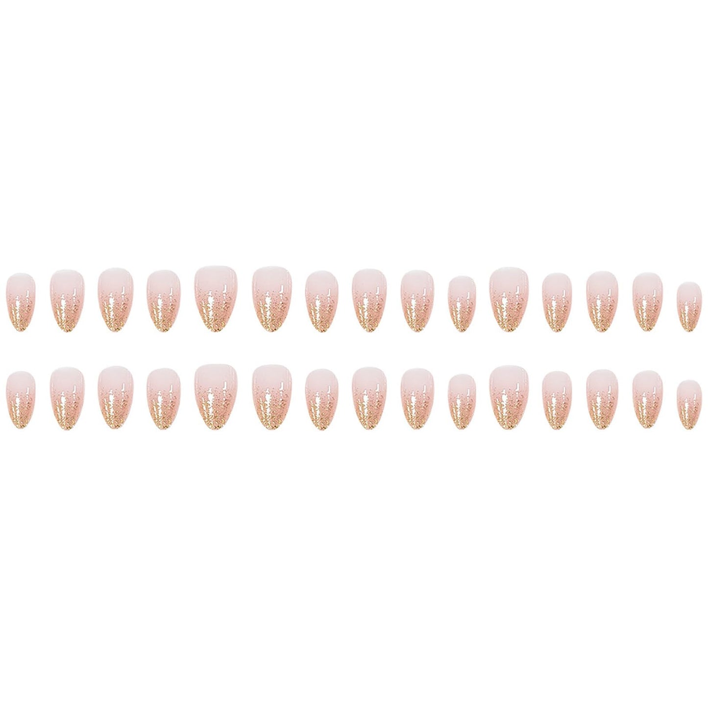 RUOKEXIN Almond Press on Nails Short Fake Nails Gold Glitter False Nails with Designs Full Cover Nail Press ons Sparkly Artificial Nails for Women 30Pcs