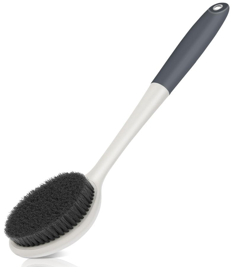 surlees Back Brush for Shower for Men & Women 17" | Body Brush for Wet & Dry Brushing | Exfoliating Body Scrubber & Back Scrubber | Shower Brush with Long Handle (Gray, Scrub Force 6-8)
