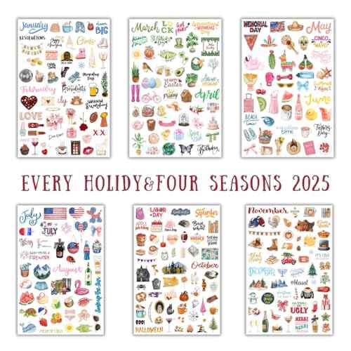2025 Happy Holiday Calendar Stickers for Planner Women Adults-Monthly Seasonal Agenda Scrapbook Bullet Junk Journal Craft Supplies,Vintage Aesthetic Journaling Scrap Book Embellishments