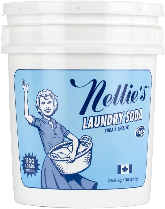 Nellieâs Laundry Soda â Concentrated Powdered Detergent for 1,100 Loads â Fragrance-Free & Septic Safe â Dissolves Easily and Rinses Clean with No Residue (Made in Canada)