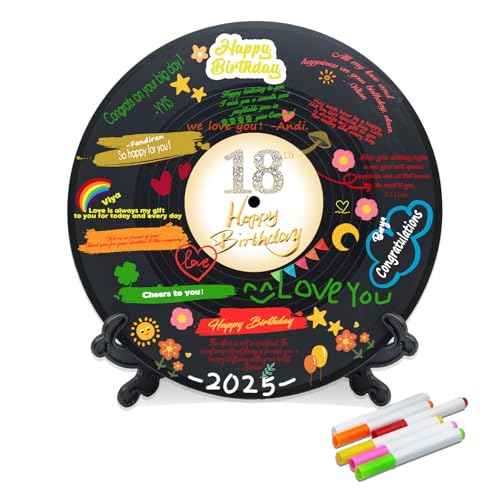 Vinyl Record Sweet 18 Birthday Decorations 11.6"X11.6", 18th birthday decorations Party Favor Sign Poster, 18th Birthday Guest Book Alternative, Great Sweet 18 Gifts for Girls or Boys (18 Years Old)