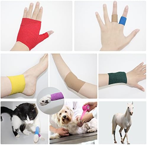 Self Adherent Cohesive Bandage2"x5 Yards First Aid Bandages Stretch Sport Athletic Wrap Vet Tape for Wrist Ankle Sprain and Swelling,Red(12 Rolls)
