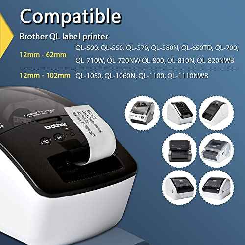BETCKEY - Compatible Continuous Film Labels Replacement for Brother DK-2212 (2.4 in x 50 ft), Use with Brother QL Label Printers [10 Rolls + 2 Reusable Cartridges]