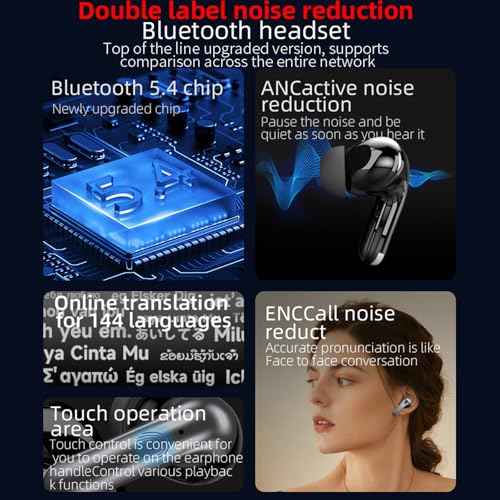 Translation Earbuds Real Time, 3 in 1 Language Translator Earbuds in Real Time 144 Languages & Accents, Translation Headphones Wireless Bluetooth, Ai Translating Earbuds (Diamond Black, 1 Pack)