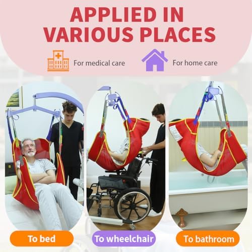 Universal Full Body Patient Lift Sling, Mesh Fabric Patient Sling Transfer and Bathing aids, 500lb Weight Capacity (Medium-Red)