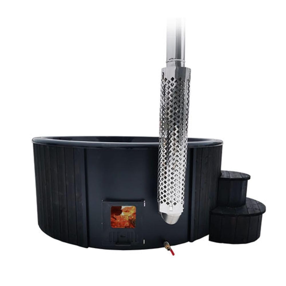 SaunaLife Model S4B Wood-Fired Hot Tub Soak-Series Home Wood-Burning Hot Tub, Black, Up to 6 Persons