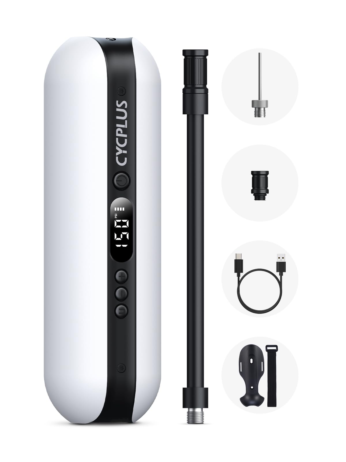 CYCPLUS Electric Air Compressor Portable Bicycle Pump Car Tire Inflator, Max 150 PSI, Auto Shut-Off Air Pump with Presta and Schrader Valves for All Bicycles Motorcycles and Cars