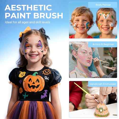 Nicpro 7pcs Face Paint Brush Set, Aesthetic Pastel Artist Paintbrushes for Body Face Painting, Acrylic Watercolor Oil Gouache, Professional Paint Brushes for Halloween Cosplay Party Makeup Kit