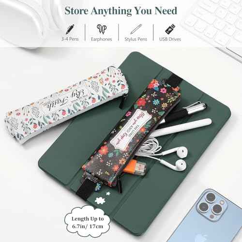 MoKo Elastic Pen Holder for Notebook, 4 Pieces PU Leather Pencil Case with Adjustable Band, Stationery School Supplies Zipper Bag for Planners, Journals, Book