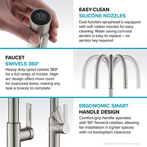 KRAUS Oletto High-Arc Single Handle Pull-Down Kitchen Faucet in Spot Free Antique Champagne Bronze, KPF-2821SFACB