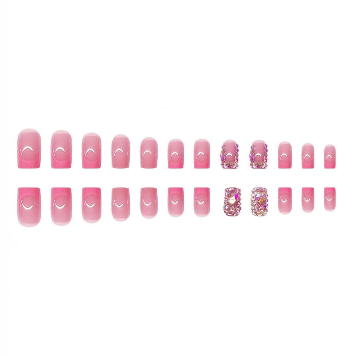 48Pcs Pink French Tip Press On Nails Square & Toenails Set With Rhinestones Design Fake Nails Pink Press On Toenails Holiday Shiny Acrylic Nails Kit Glossy Full Cover Glue On Toe nails For Women Girls